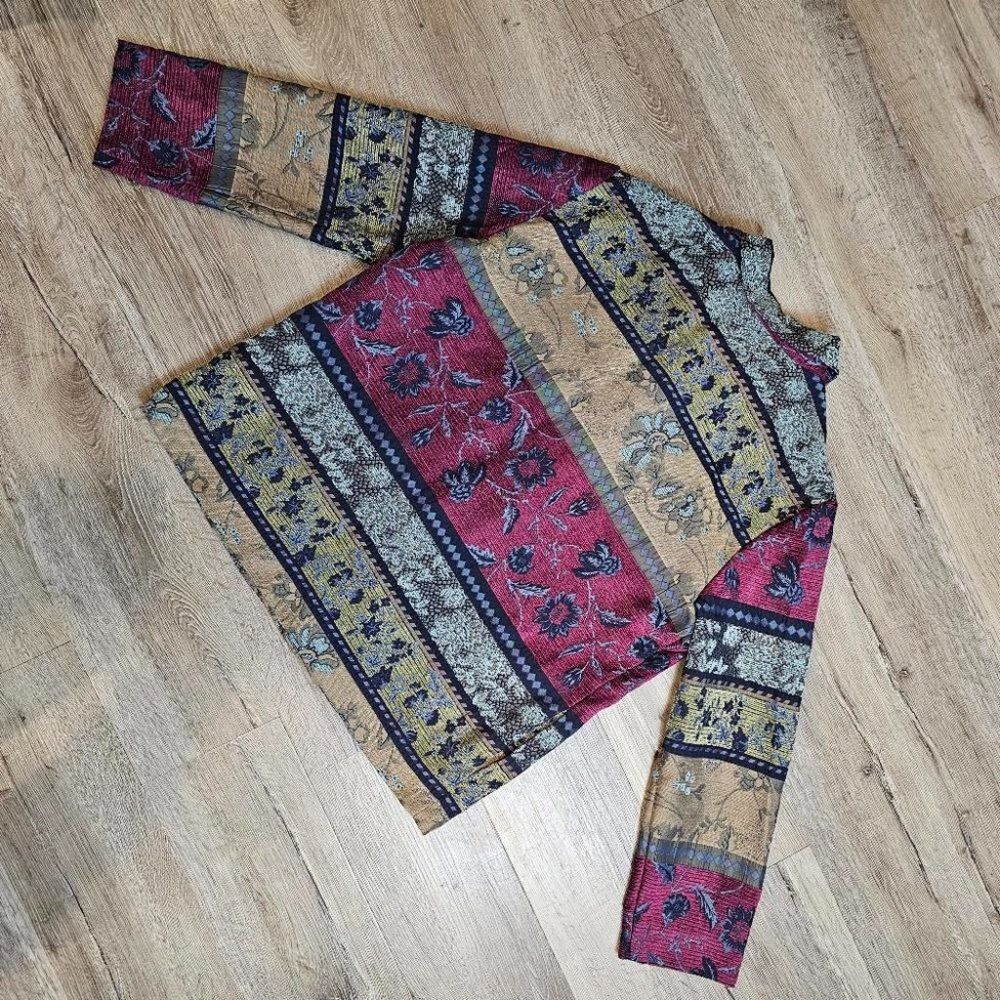 Tapestry Jacket Jacquard Floral Red Blue Tan Multicolor Textured Boxy - Picture 7 of 12
